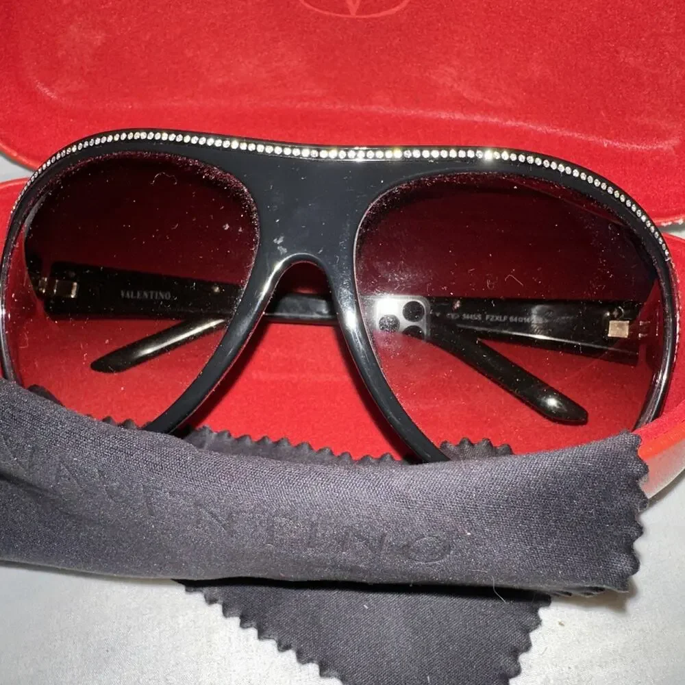 Authentic Valentino 5445S Unisex Rhinestone Bling Encrusted Black Case Cloth EUC - Picture 3 of 12